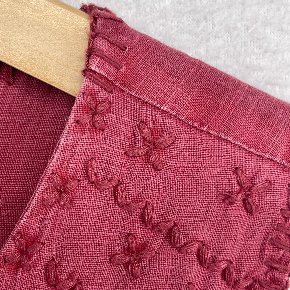 ARTISAN NY Dress M Linen Cross Stitch Embroidered Smocked Shift Tank Pink Red - Picture 7 of 11